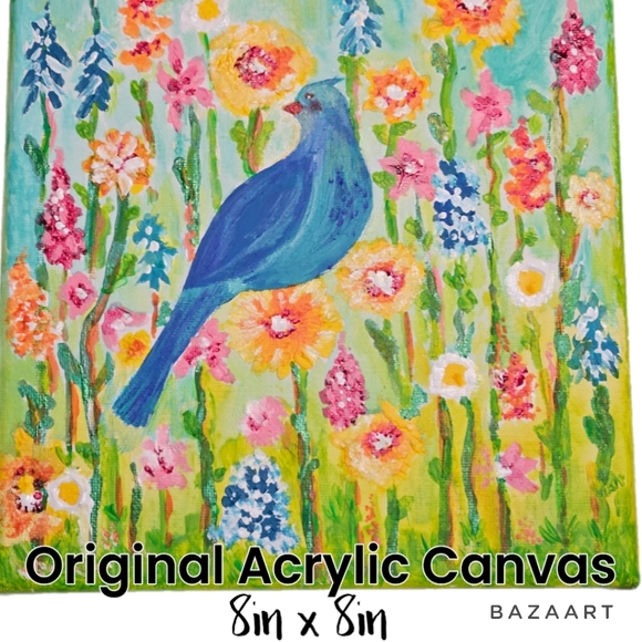 Original Art/ Acrylic On Canvas / 8in x8in / Bird The Meadow - Picture 4 of 8